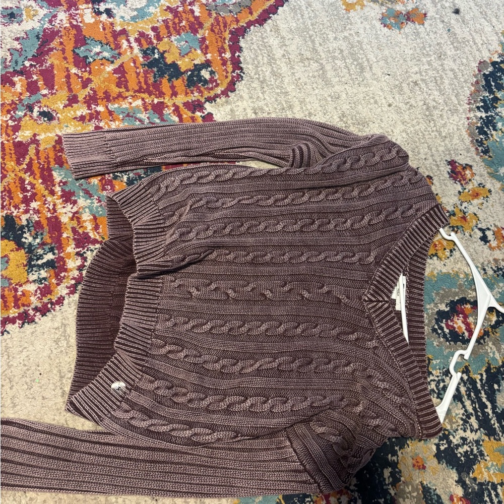 Tilly's V-Neck Cable Knit Sweater - Rich Brown